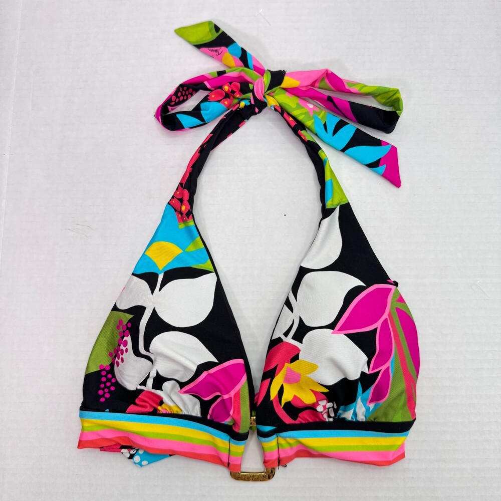 Trina Turk Bikini Top Womens 4 Floral Halter Swim Colorful Swimwear Resort Beach